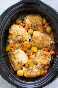 chicken and vegetables in a slow cooker