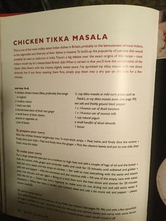 an open book about chicken tikka masala