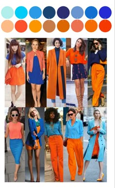 Bright Colors Fashion, Orange Color Combinations, Blue Outfits