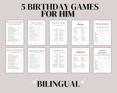 the 5 birthday games for him is shown in black and white