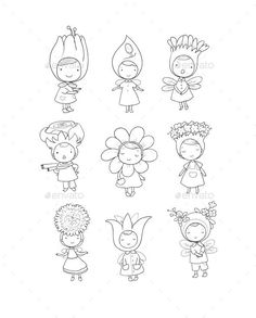 children's drawings in black and white - people characters