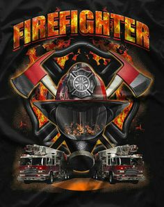 two firetrucks with flames and the words firefighter on them are in front of a black background