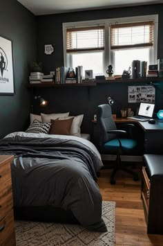 🎮 Even small bedrooms can be transformed into gaming havens! Explore ideas for maximizing space, adding personal touches, and integrating gaming essentials seamlessly into your teen boy's room. #TeenBoyBedroom #GamingRoomInspo #SmallSpaceLiving #GameRoomIdeas #TeenLife University Room Ideas Men, Gaming Bedroom Ideas Boys, Grey Bedroom Ideas For Men, Boys Teen Room, Gaming Essentials, Small Boys Bedrooms, Modern Kids Room, Teen Boy Bedroom, Boys Bedroom Ideas