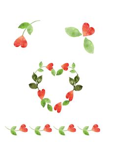 the letter e is made up of leaves and flowers with red berries on each side