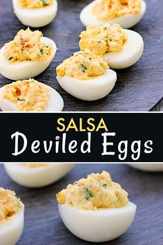 deviled eggs are stuffed with mayonnaise and garnished with herbs