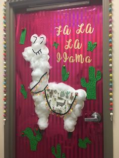 a door decorated with llamas and cactuses