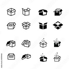 black and white boxes icon set