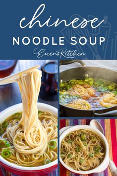 chinese noodle soup with chopsticks in it and the title overlay reads, how to make chinese noodle soup