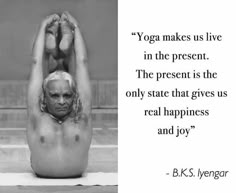 an old man is doing yoga in front of a quote