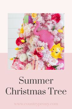 a pink christmas tree decorated with flowers and pom poms is featured in the country pony's summer christmas tree