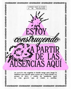 the poster for an event with pink and black lettering on white paper, in spanish