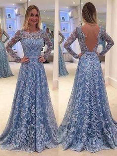 A-Line/Princess Long Sleeves Lace Sweep/Brush Train Bateau Ruffles Dresses Ruffles Dresses, Sweep Train Prom Dress, Flower Collar, Cocktail Dress Prom, Long Sleeve Prom, A Line Prom Dresses, High Quality Dress, Prom Dresses With Sleeves, Prom Dresses Long With Sleeves