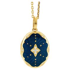 Victor Mayer customizable oval locket pendant with star, 18k yellow gold, Victoria Collection, translucent peacock blue vitreous enamel, gold paillons, 11 diamonds total 0.12 ct, G VS brilliant cut, measurements app. 17.0 mm x 27.0 mm About the creator Victor Mayer Victor Mayer is internationally renowned for elegant timeless designs and unrivalled expertise in historic craftsmanship. Lovers of the extraordinary appreciate the beauty of Victor Mayer's designs, which use extremely rare techniques Jewelry Photography Styling, Sabyasachi Jewellery, Jewelry Design Drawing, Blue Diamonds, Vitreous Enamel, Oval Locket, Diamond Jewelry Designs, Emerald Jewelry, Peacock Blue