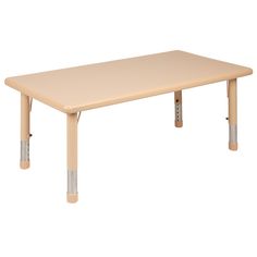 a rectangular table with two legs and a wooden top on an isolated white background for use in children's playrooms