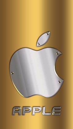 an apple logo is shown on a shiny gold background with the word apple below it