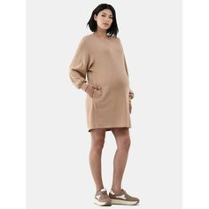 This Time and Tru French Terry sweatshirt dress is an ideal blend of comfort and trend. This new pullover style is cut from medium weight soft french terry fabric, crafted from a cozy cotton blend that feels as great as it looks. Casual and loose with a round neckline and pockets, this style is simple yet elegant. It's a wardrobe staple in all seasons no matter pregnant or postpartum! Only at Walmart. Size: L.  Color: Brown.  Gender: female.  Age Group: adult. Maternity Sweatshirt, Long Sweatshirt Dress, Brown Maternity Sweater Dress, Non-stretch Long Sleeve Maternity Dress, Cotton Nursing-friendly Relaxed Fit Sweatshirt, Maternity Hoodie, Cotton Crew Neck Maternity T-shirt, Pocket Blouse, Nursing Hoodie