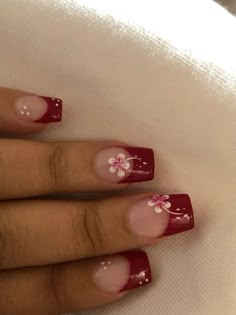 2000s Nails Acrylic Y2k Short, Short Square Y2k Nails, Short 2000s Nails, Super Short Nails Ideas Simple, Y2k Short Nails, Short Y2k Nails, Red Flower Nails, 2016 Nails