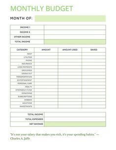 a printable budget sheet with the words,'month of money'on it