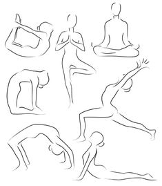 an image of yoga poses drawn in black and white