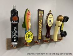 there are many different types of beer taps on this shelf, and one is for sale