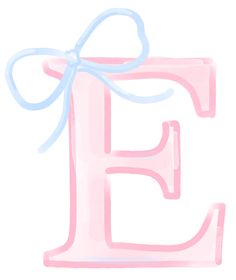 the letter e is painted pink and has a blue bow on it's tail