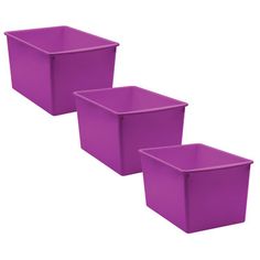 three purple bins sitting next to each other