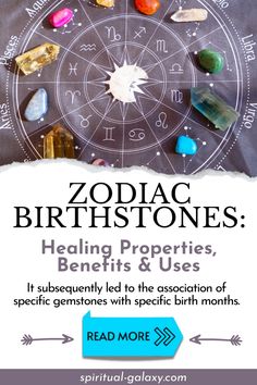 the zodiac sign is surrounded by rocks and crystals