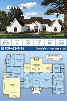 the floor plan for this house is shown in blue and white, with two levels to each