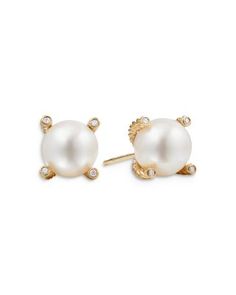 David Yurman 18K Yellow Gold Solari Stud Earrings with Cultured Freshwater Pearls & Diamonds Everyday Pearl Jewelry, Pearl And Diamond Earrings Studs, Pearl Diamond Jewelry, Pearl And Diamond Earrings, Diamond Stud Earrings, Freshwater Cultured Pearls, Pearl Diamond, Diamond Stud, David Yurman