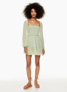 TEMPEST MINI DRESS | Aritzia Pastel Sage Green, Shower Garden, Aritzia Dress, Beach Cruise, Tiered Mini Dress, White Long Sleeve Dress, Chiffon Mini Dress, Pink Bodycon Dresses, Party Summer