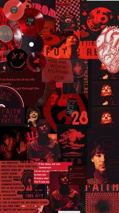 collage of various images with red and black colors, including the number twenty six