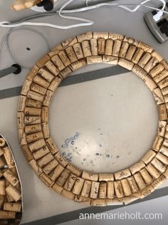 a close up of a circular object made out of wine corks