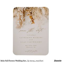 save the date card with gold foil flowers