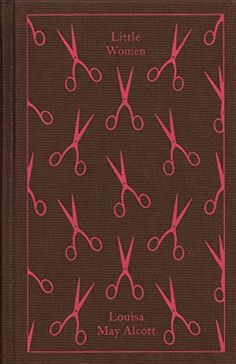 a book with pink scissors on it and the words little women written in red ink