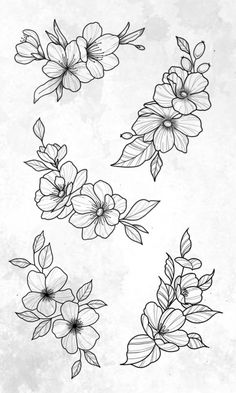 some flowers are drawn in black and white