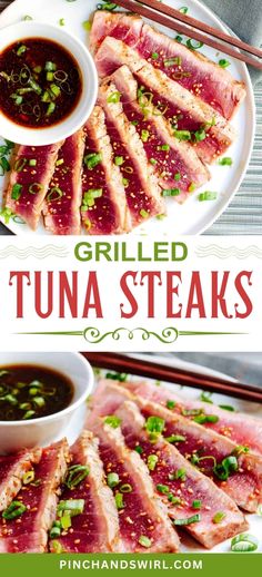 Make juicy grilled tuna steaks with this easy recipe! A healthy and flavorful choice for summer grilling, perfect with garlic and simple seasonings. Pan Seared Tuna Steak, Ahi Tuna Steak Recipe, Ahi Tuna Recipe, Seared Tuna Steaks, Tuna Dishes, Ahi Tuna Steak