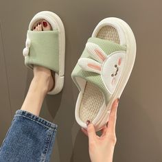 Cute Slides For Women, Cow Slippers, Cute Flip Flops, Cute Slides, Cozy Shoes, Girls Shoes Sneakers, Toe Slippers, Slides For Women, Rabbit Decor