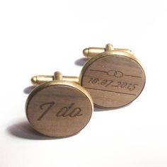 Smart cufflinks perfect as a groom gift.  The 2 engraved disks are made of walnut wood. They are stuck into the round bezel of the brass cufflinks. Diameter 2.0 cm (0.8 inch) Once you purchas the cufflinks, your order will be processed within 5 working days. You can find informations about the delivery estimated time in my shipping and delivery policy. Ask me for a custom order to have different text. Groom Cufflinks, Wedding Cufflinks, Outfit Uomo, Cufflinks Wedding, Groom Gift, Wedding Date, Custom Wedding, Wedding Accessories