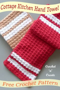 two crocheted kitchen towels sitting next to each other