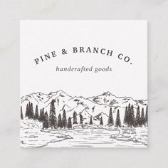 a business card with pine and branch co written on the front in black ink against a white background