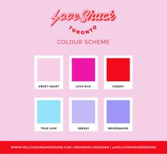 the color scheme for love space's new fashion line is shown in red, pink, and blue