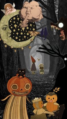 an image of halloween scene with pumpkins and witches