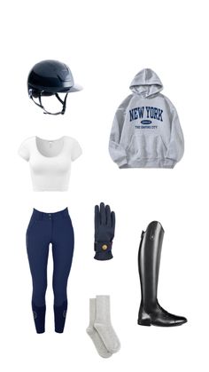 navy riding helmet, white top, navy riding breeches and riding boots. Equestrian Outfits Summer, Horse Riding Outfit Summer, Horse Riding Outfit Women, Horseback Riding Aesthetic, Horseback Riding Outfit, Riding Outfit Equestrian, English Riding Outfit