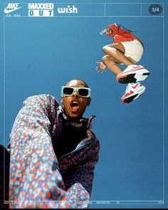 a man flying through the air while riding a skateboard in front of a blue sky