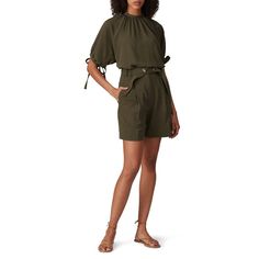 Green crepe (98% Polyester, 2% Elastane). Shorts. Hidden zipper fly with button closure. Pockets. Inseam: 6". Rise: 12". 20" from waist to hemline. Imported. Tailored Shorts, Rent The Runway, Closet Designs, Mock Neckline, Cargo Shorts, Hidden Zipper, Dresses For Work, Short Sleeves, Zipper