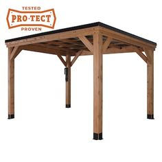 a wooden gazebo with the words tested pro - tect proven on it's side