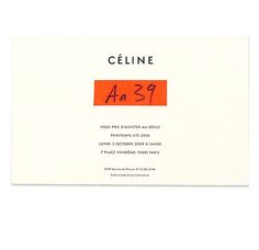 an orange and white business card with the word ae 39 on it's side