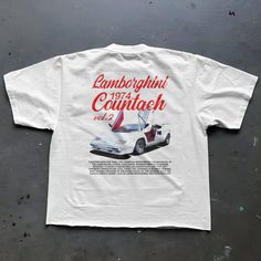 💲Now on SALE! - 🏎️ 30% off for today only! Unleash the spirit of the legendary 1974 Lamborghini Countach with FirstGears' Vintage Lamborghini T-shirt. This meticulously crafted white tee celebrates automotive excellence, featuring a bold graphic of the iconic white 1974 Countach on the back and a striking red Lamborghini shield logo on the front. Elevate your style with this 100% cotton shirt that seamlessly blends classic design with the raw power of the Countach. The attention-grabbing red c Vintage Lamborghini, F1 Design, Gifts For Car Guys, Design For Birthday, Red Lamborghini, Lamborghini Logo, Lamborghini Lamborghini, Car Guy Gifts, Lamborghini Countach