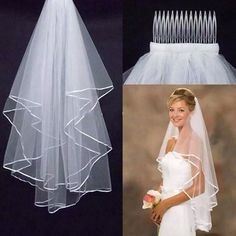 two layer white veil with combs and flowers