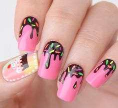 Birthday Cupcake NOTW inspiration! Food Nail Art, Nail Art For Kids, Her Nails, Pink Nail Art, Nail Swag, Diy Nail Art